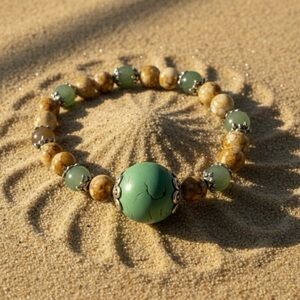 Desert Oasis: Green Aventurine Gemstone and Dragon Vein Glass Stretch Bracelet